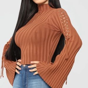 Fashion Nova Next To Me Mock Neck Sweater - Rust (NO REFUND/EXCHANGE)
